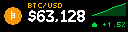 Bitcoin price panel: logo, live price, sparkline, and 24h change