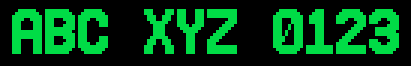 10x16 font specimen: ABC XYZ 0123