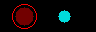 A dim red disc with a bright ring, and a cyan dot