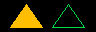 A filled amber triangle and a green triangle outline
